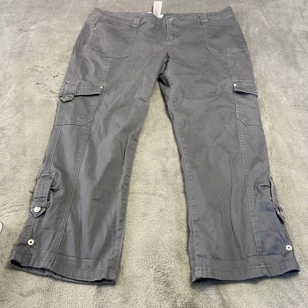 Revolution Cargo Pants Women 14 Gray Rickis Cropped Utility Stretch Straight Leg